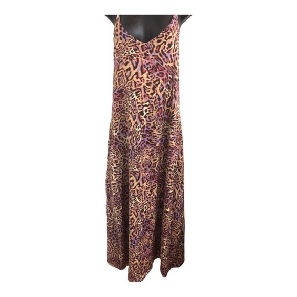 Nicole Miller satin effect animal print multi v-neck halter maxi dress size S - Picture 5 of 17